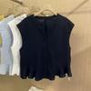 Elegante Blusa con Dobladillo Fruncido para Mujer, Estilo Dulce Casual de Verano, Top sin Mangas Súper Elegante, Delgado Estilo Vintage