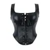 Corset Europeu e Americano para Mulheres Negras Sexy em Couro PU Fosco e Patente Dupla Alça de Ombro Modelador de Cintura Peça de Vestuário Fornecimento Transfronteiriço