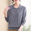 Ropa de Maternidad de Aspecto Joven que Reduce la Edad Suéter Pequeño de Punto para Mujer Estilo Nuevo de Primavera y Otoño Suéter Base Elegante con Solapa para Mujeres de Mediana Edad y Mayores