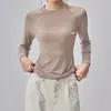 Ropa de Yoga de Lana Merino Manga Larga Lyocell Tencel Corte Ajustado Deporte Elástico Suave Otoño Invierno Top de Yoga para Mujer