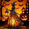 Lanterna de Bruxa de Halloween Figura de Resina Brilhante Bruxa de Vestido Longo Retrô Entrada de Mesa Atmosfera de Festival Luz Decorativa