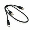 Mini USB dois em um para USB 2.0 com fonte de alimentação auxiliar conectada ao disco rígido móvel, linha de carregamento de dados USB de cabeça dupla