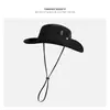 Sombrero de Pescador con Cordón Grueso para Niños, Sombrero de Verano para Exteriores, Montañismo, Pesca, Protector Solar, Sombrero de Vaquero Occidental para Hombres