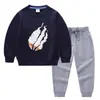 Primavera e Outono 2023 nova roupa infantil transfronteiriça suéter infantil calça conjunto de duas peças cor sólida bebê algodão manga longa