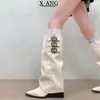 Botas largas de tacón alto de punta estilo chica hot europea y americana, botas de tacón alto de cuña por encima de la rodilla, botas de caña estrecha para personas menudas, botas de montar para mujer