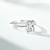 Anillo de Plata de Ley 925 para Mujer, Anillo Pequeño Cuadrado 6x8 con Diamante Corte Esmeralda, Anillo de Boda, Clásico de Cuatro Garras, Estilo de Nicho de Lujo Ligero