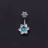 Moda Estilo Europeo y Americano Acero Inoxidable Anillo Umbilical Lazo Uña Umbilical Gatito Microincrustado Anillo de Ombligo Azul Uña de Ombligo