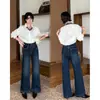 Jeans retro estilo coreano, tamanho pequeno, azul claro, levemente flare para mulheres, nova coleção de outono, cintura alta, modelagem que emagrece, versátil, calça wide leg