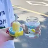 Taza de Agua Linda de Gatito para Niñas, Vaso de Vidrio de Aspecto Elegante con Popote, Taza de Té Resistente al Calor para Oficina, Taza de Café