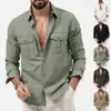 Camisas masculinas europeias e americanas de novo estilo transfronteiriças, disponíveis na Amazon e no AliExpress, casuais, de corte solto, manga longa e com múltiplos bolsos