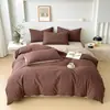 Juego de cuatro piezas de algodón de color sólido, algodón lavado, para cama, algodón puro, ropa de cama sencilla para dormitorio, sábana, funda de edredón, juego de tres piezas, cubrecama