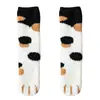 Calcetines de Coral Fleece, Calcetines de Medio Fleece, Nuevos Calcetines de Pata de Gato para Otoño e Invierno para Mujer, Cálidos y Lindos, Estilo Dulce de Niña, Engrosados y Forrados de Fleece, Venta al por Mayor