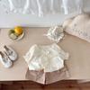 Traje Elegante Jacquard de Solapa Grande y Manga Corta para Bebé 2025 Verano Ropa Nueva para Bebé Conjunto de Dos Piezas para Niña