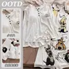 Nueva Colección Primavera y Otoño 2026: Conjunto de Pijama Largo de Manga Larga para Mujer con Tela de Costilla de Seda Helada, Sujetador Incorporado y Diseño de Gato de Dibujos Animados, Perfecto para un Look Casero Relajado y Cómodo