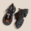 Zapatos de Mujer Estilo Británico Retro con Cordones, Suelas Gruesas, Zapatos de Cuero que Aumentan la Altura, Tacones Altos con Hebilla, Zapatos de Plataforma, Mocasines de Moda
