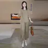 Elegante y sencillo conjunto de dos piezas de algodón y lino para mujer, pantalones de pierna ancha, conjunto de verano 2026, cuerpo suelto que disimula, transpirable, moderno, conjunto para mamá