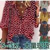 Fonte transfronteiriça Amazon deseja eaby explosão novo comércio exterior com decote em v impressão floral manga comprida camisa feminina de tamanho grande