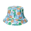 2022 Nuevo Sombrero de Pescador Plegable de Doble Uso con Forma de Cubeta para el Sol con Diseño de Cactus para Mujer