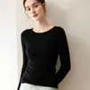 Suéter de cachemira de punto fino para mujer, estilo simple versátil sin costuras de primera línea, de un solo hombro, estilo que adelgaza, capa base de suéter tejido