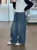 [Forro polar] Pantalones casuales cálidos de mezclilla vintage estilo coreano, a la moda, para niñas Aimo Beibei