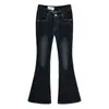 Jeans Oscuros Lavados Elásticos Vintage para Mujer, Corte Delgado, Cintura Alta, Pierna Larga, Pantalones Acampanados Adelgazantes