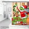 Bestseller transfronterizo de Amazon: Cortina de ducha verde del Grinch, cortina de ducha impermeable de pongee con estampado digital de dibujos animados
