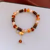 Pulsera Colgante de Calabaza con Cuentas de Piedra Ojo de Tigre Chapada en Oro Real Estilo Chino Retro Pulsera Versátil Joyería de Nicho de Lujo Ligero
