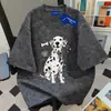 Camiseta de Algodón Puro Pesado Popular Dulce Versátil Cuello Redondo Tie-Dye Manga Corta para Hombres y Mujeres, Top Holgado Adelgazante de Verano, Estilo Ins