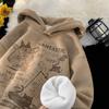 Sudadera con capucha de gamuza súper gruesa para hombre, invierno, forrada de polar, gruesa, estilo americano, retro, holgada, pesada, para adolescentes