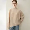 Suéter de punto trenzado 100% cachemira estilo perezoso de otoño e invierno para mujer, jersey de cuello redondo, capa base holgada de manga larga