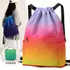 Mochila con cordón de color degradado para mujer, bolsa de mamá, bolsa de almacenamiento plegable, bolsa de viaje, mochila deportiva de viaje