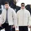 [Reversible] Chaqueta Acolchada de Algodón de Marca de Moda, Chaqueta Acolchada de Algodón Cachemir, Mismo Estilo para Hombres y Mujeres, Chaqueta Gruesa Casual Estilo Japonés para Exteriores con Logo Estampado