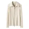 Suéter de Cachemira Grueso de Hilo de Brezo para Otoño e Invierno, Cárdigan de Punto Trenzado con Cremallera para Mujer, Abrigo de Solapa, Ropa de Punto Estilo Old Money, Nuevo