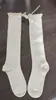 Calcetines Lolita lindos para niña con borde de encaje en color blanco lechoso con rayas verticales, calcetines de media pantorrilla adelgazantes con lazo, calcetines largos apilados