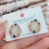 Brincos Dopamine Coloridos Geométricos de Zircônia e Acetato com Design Único, Brincos de Prata Elegantes e Versáteis, Acessórios de Orelha da Moda