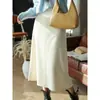 Saia de Lã Elegante para o Dia a Dia com Caimento Suave, Cintura Alta, Saia Midi Evasê Emagrecedora para Mulheres no Outono H083105