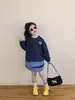 2025 Nuevo Otoño Estilo Coreano Ropa Infantil Niñas Sudadera de Cuadros Falsa de Dos Piezas Pulóver + Conjunto de Falda