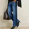 Jeans Rectos Elásticos de Cintura Media con Empalmes de Color Contrastante en Mezclilla para Mujer, Talla Grande, Transfronterizos Amazon Aliexpress Europeos y Americanos