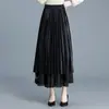 Saia feminina reversível fashion que reduz a idade, novo estilo outono/inverno 2026, cintura elástica, comprimento médio, detalhe em renda, saia com barra ampla