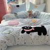 Juego de ropa de cama de Clase A de cuatro piezas, algodón puro lavado, nuevo diseño de dibujos animados 2025, sábana y funda de edredón, juego de tres piezas para dormitorio de estudiante 4