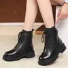 Botas Martin femininas de salto grosso, nova coleção outono/inverno 2026, botas de neve forradas com fleece e espessadas, botas de algodão quentes e resistentes ao frio, botinhas estilo britânico