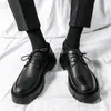 Zapatos Casuales de Piel para Hombre, Verano Transpirables Modernos Estilo Británico Slip-On Suela Gruesa que Aumenta la Altura Punta Redonda Negro Versátiles Brillantes Zapatos de Hombre
