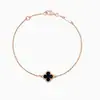 Pulsera Flor Única de Trébol de Cuatro Hojas de la Suerte de Van Gogh Pulsera de Ágata Roja y Nácar Blanco para Mujer Oro Rosa de 18 Quilates Tamaño Mini Pequeño