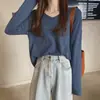 Suéter de Punto Holgado de Manga Larga Estilo Coreano Relajado para Mujer en Otoño e Invierno, Top Suave y Dulce con Cuello en V