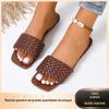 Fornecimento de chinelos femininos casuais simples de material PU artificial de cor sólida que podem ser usados com cabeça quadrada, sapatos de viscose marrom