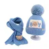 Sombreros de Otoño e Invierno para Niños Sombreros de Lana de Oso para Niños Sombreros de Algodón Tejido Cálido para Bebés y Bufandas Conjunto de Dos Piezas