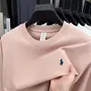 Camiseta de Algodão Puro 300g de Manga Longa para Homens, Estilo Novo Outono 2025, Gola Redonda, Blusa de Base Bordada da Moda para Homens