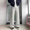 Pantalones de Trabajo a Cuadros Retro Unisex Marca de Moda Diseño Holgado Versátil Sentido de la Moda Pierna Ancha Caída Cordón Pantalones Casuales