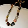Set de Pendientes Ovalados Incrustados de Diamantes y Collar Vintage, Cadena para Clavícula Estilo Retro, Joyería de Lujo Ligero y Alta Gama