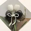 Super estilo de hada, malla, romántico, lazo de perlas artificiales, DIY, estilo suave y hermoso, accesorio para el cabello, pinza lateral, accesorio para ropa y bolso